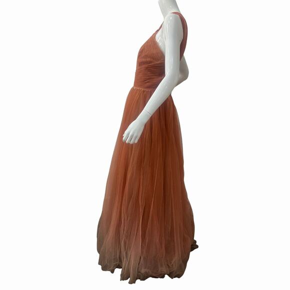 Mac Duggal Tulle Glitter-Flecked Halter Neck Maxi Ball Gown Brown Size 10 - Picture 4 of 7